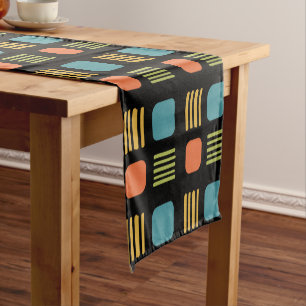 Mid-Century Modern Squares Lines Dark Colorful Short Table Runner