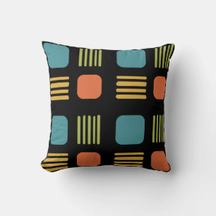 Mid-Century Modern Squares Lines Dark Colourful Cushion