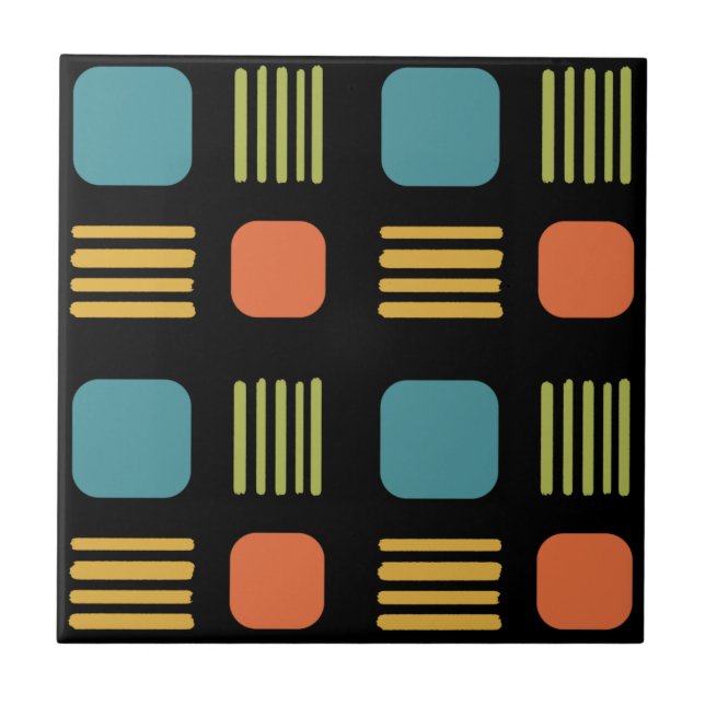 Mid-Century Modern Squares Lines Dark Colourful Tile (Front)