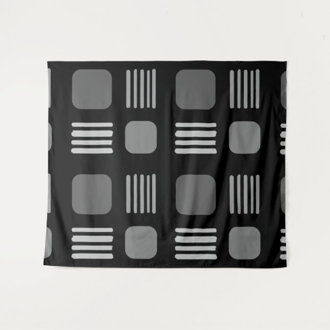 Mid-Century Modern Squares Lines Dark Gray Tapestry (Front (Horizontal))