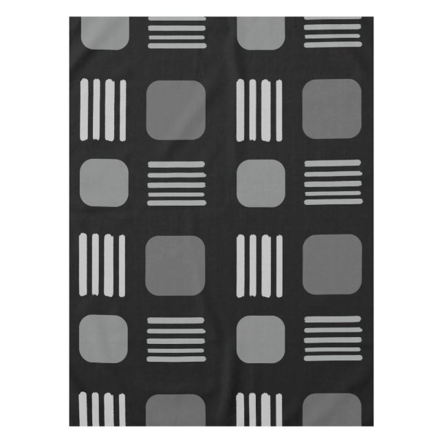 Mid-Century Modern Squares Lines Dark Grey Tablecloth (Front)