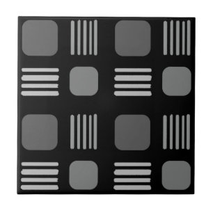 Mid-Century Modern Squares Lines Dark Grey Tile
