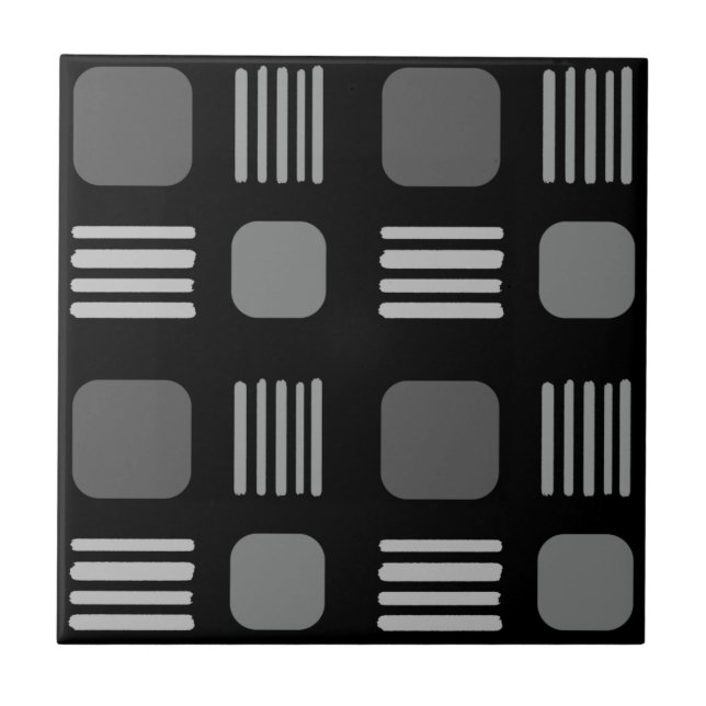 Mid-Century Modern Squares Lines Dark Grey Tile (Front)