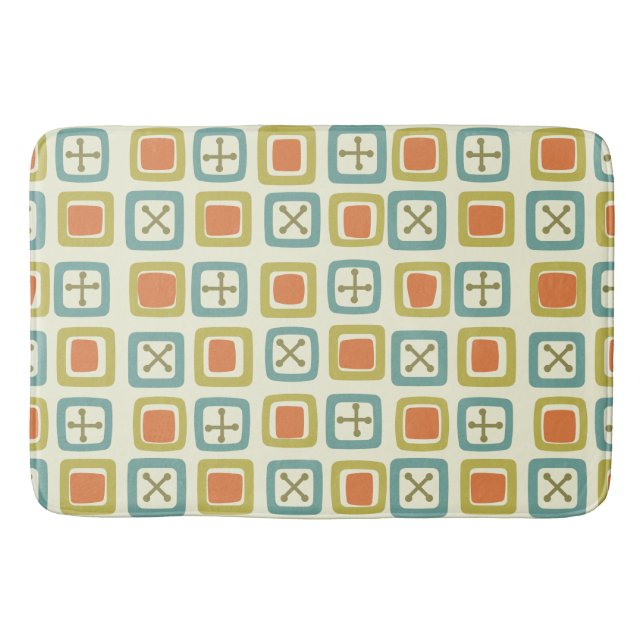 Mid Century Modern Squares Lines Green Orange Blue Bath Mat (Front)