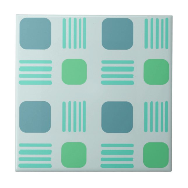 Mid-Century Modern Squares Lines Light Aquamarine Tile (Front)