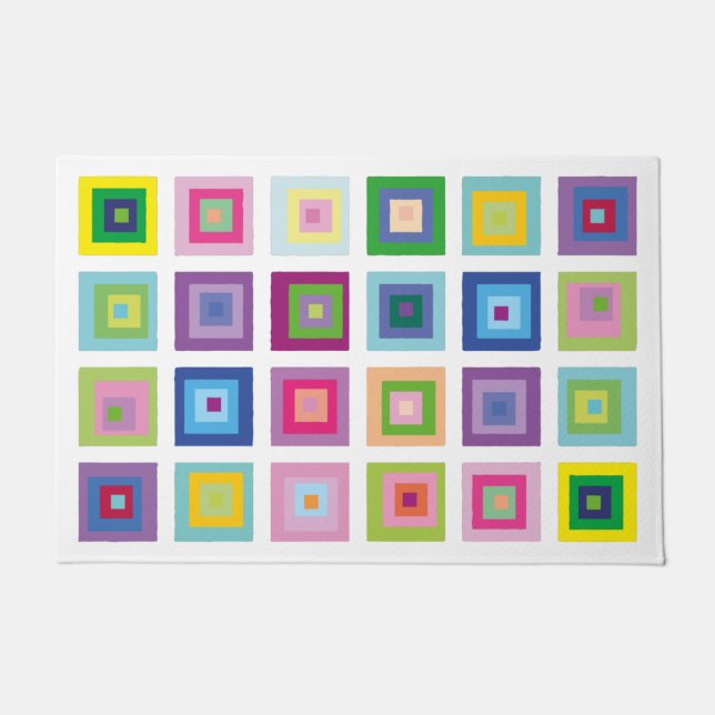 Mid Century Modern Squares Pattern Colourful Doormat (Front)