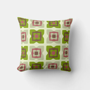 Mid Century Modern Squares Pattern Green Cushion