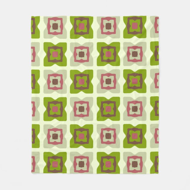 Mid Century Modern Squares Pattern Green Fleece Blanket (Front)
