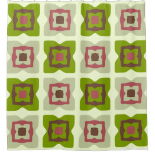 Mid Century Modern Squares Pattern Green Shower Curtain