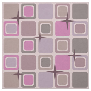 Mid Century Modern Squares Stars Pink Purple Fabric