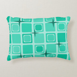 Mid Century Modern Squares Stars Teal Decorative Cushion
