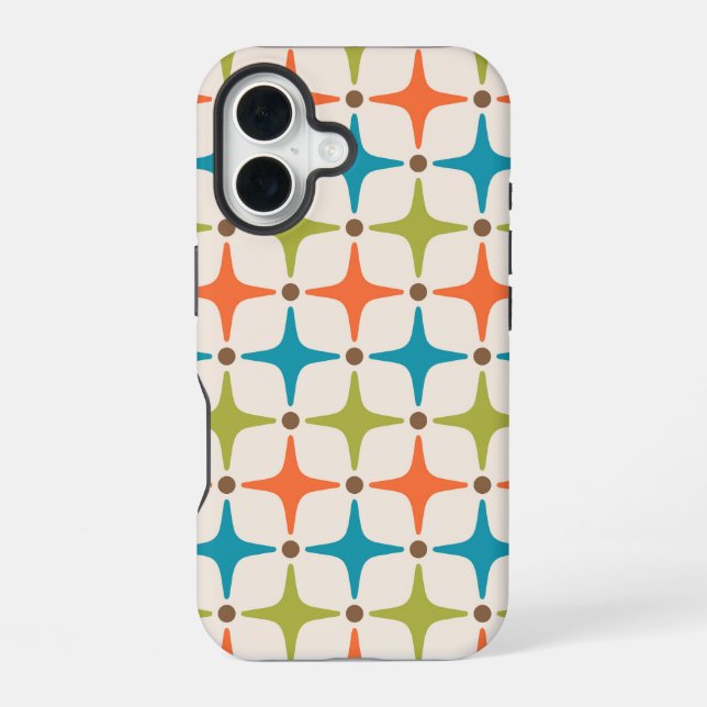 Mid Century Modern Star Pattern iPhone 16 Case (Back)