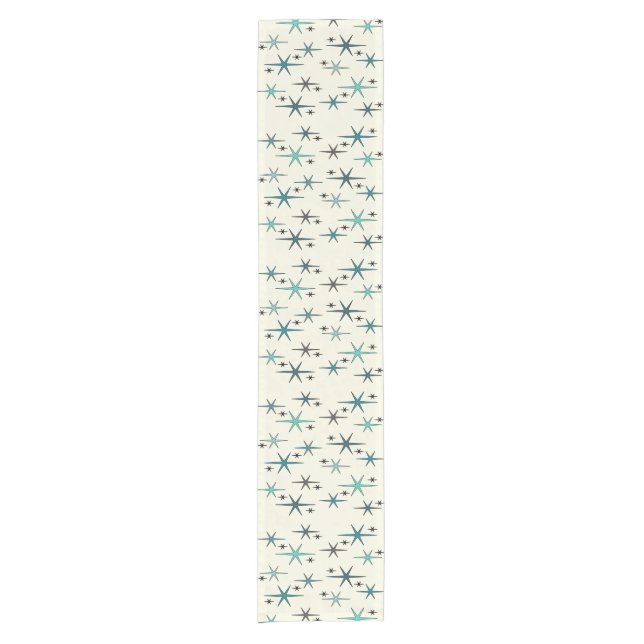Mid Century Modern Star Sky Turquoise Short Table Runner (Front)
