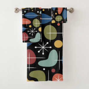 Mid Century Modern Starburst Pattern Bath Towel Set
