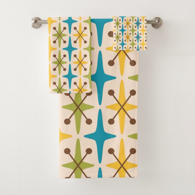 Mid Century Modern Starburst Pattern Bath Towel Set (Insitu)