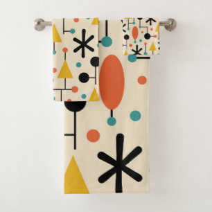 Mid Century Modern Starburst Pattern Bath Towel Set