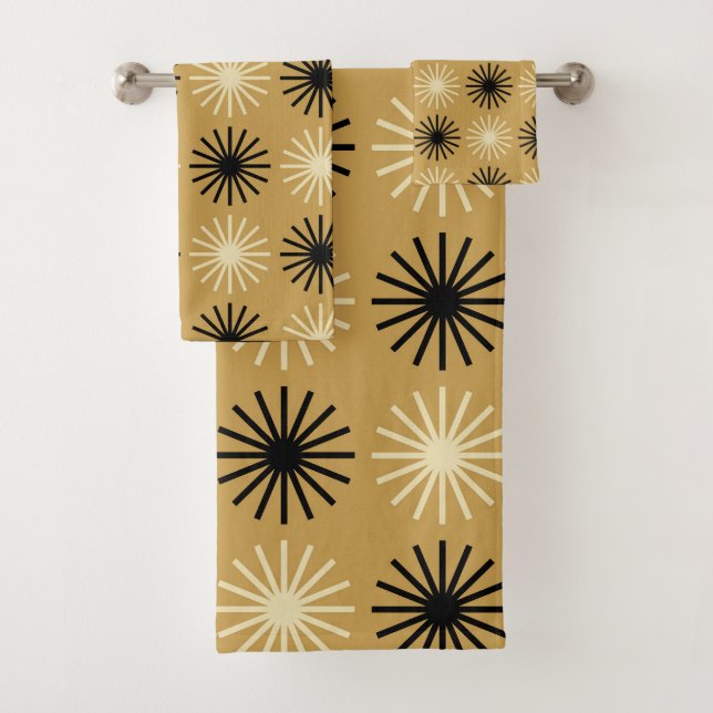 Mid Century Modern Starburst Pattern Bath Towel Set (Insitu)