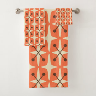 Mid Century Modern Starburst Pattern Bath Towel Set