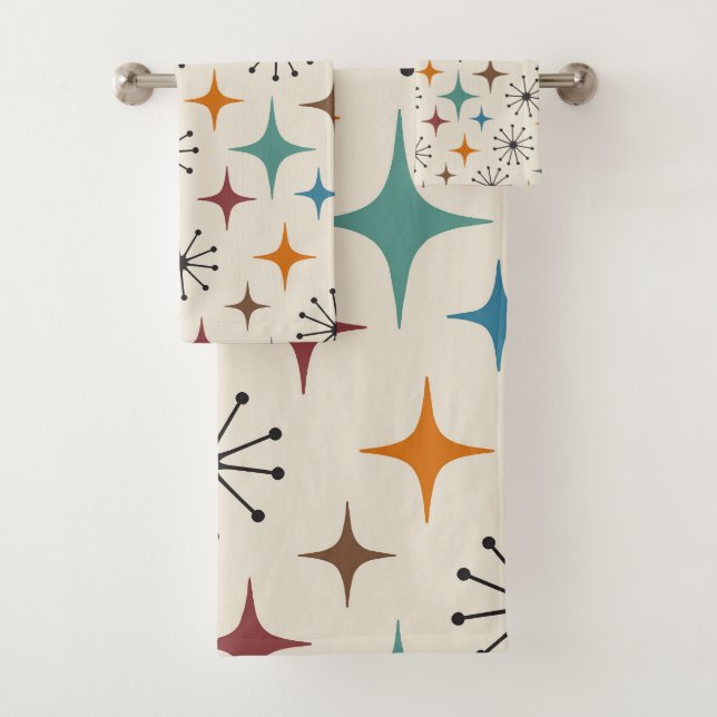 Mid Century Modern Starburst Pattern Bath Towel Set (Insitu)
