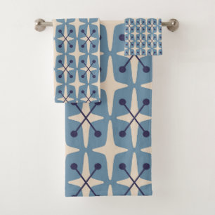 Mid Century Modern Starburst Pattern Bath Towel Set