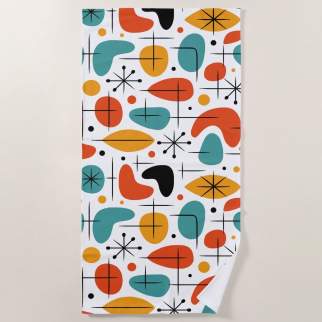 Mid Century Modern Starburst Pattern Beach Towel (Front)