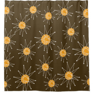 Mid-Century Modern Starburst Pattern Brown Shower Curtain