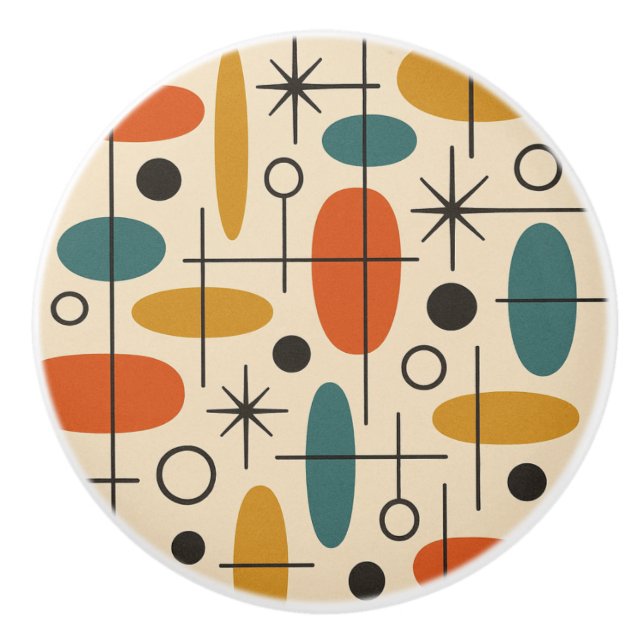 Mid Century Modern Starburst Pattern Ceramic Knob (Front)