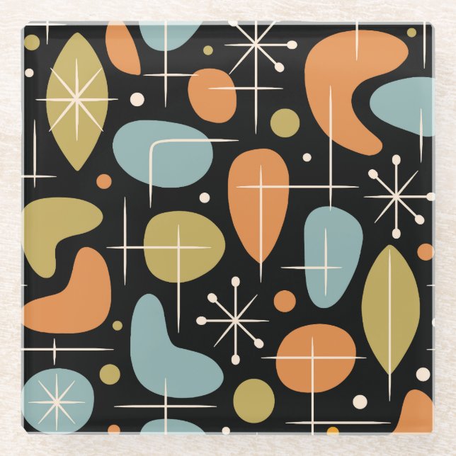 Mid Century Modern Starburst Pattern Glass Coaster (Front)