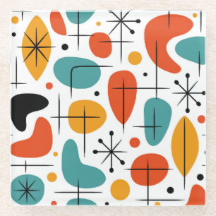 Mid Century Modern Starburst Pattern Glass Coaster