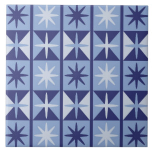 Mid Century Modern Starburst Pattern in Blues Tile