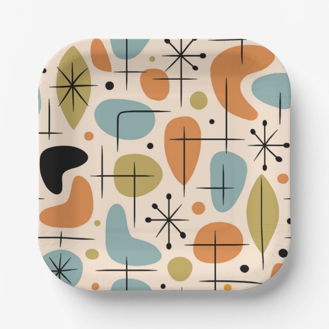 Mid Century Modern Starburst Pattern Paper Plate (Front)