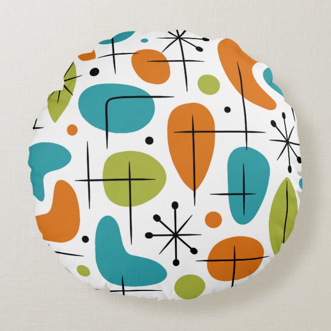 Mid Century Modern Starburst Pattern Round Cushion (Front)