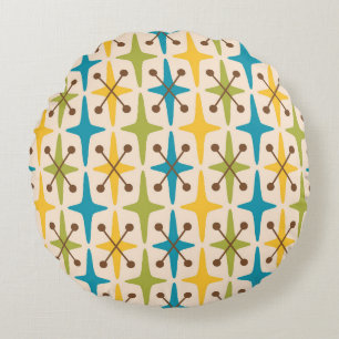 Mid Century Modern Starburst Pattern Round Cushion