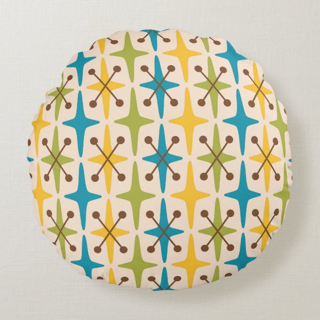 Mid Century Modern Starburst Pattern Round Cushion (Front)