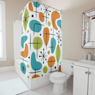 Mid Century Modern Starburst Pattern Shower Curtain