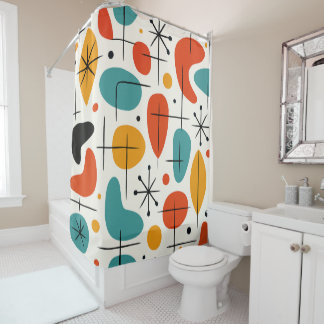 Mid Century Modern Starburst Pattern Shower Curtain