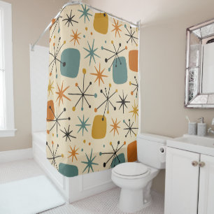 Mid Century Modern Starburst Pattern Shower Curtain
