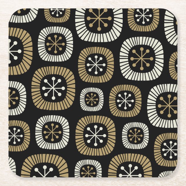 Mid Century Modern Starburst Pattern Square Paper Coaster (Front)