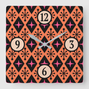 Mid-Century Modern Starburst Pattern Square Wall Clock