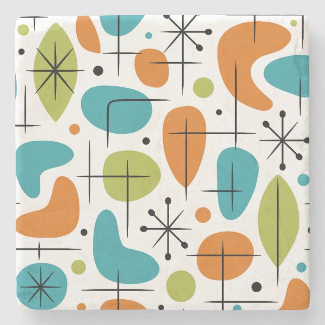 Mid Century Modern Starburst Pattern Stone Coaster (Front)