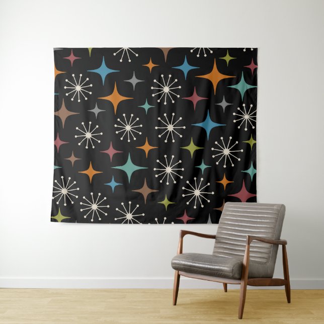Mid Century Modern Starburst Pattern Tapestry (In Situ (Horizontal))