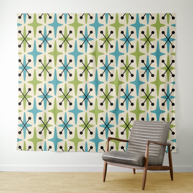 Mid Century Modern Starburst Pattern Tapestry (In Situ (Horizontal))