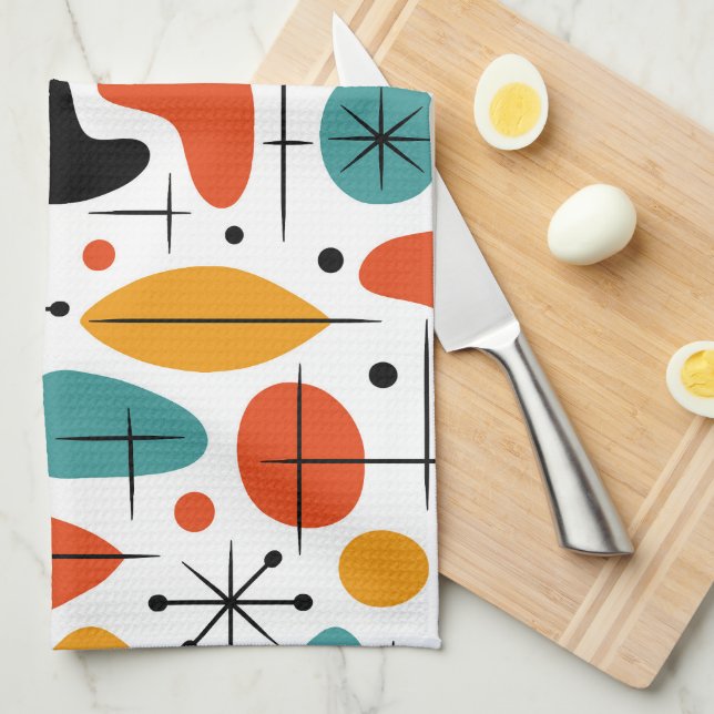 Mid Century Modern Starburst Pattern Tea Towel (Quarter Fold)