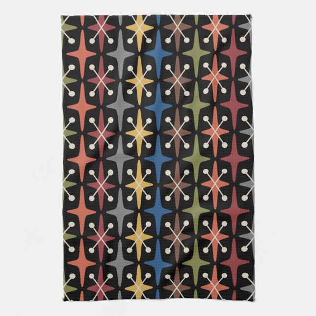 Mid Century Modern Starburst Pattern Tea Towel (Vertical)