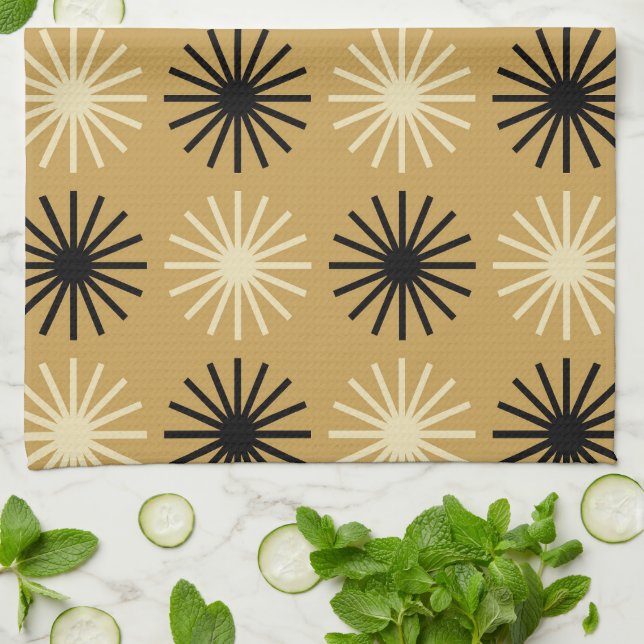 Mid Century Modern Starburst Pattern Tea Towel (Folded)