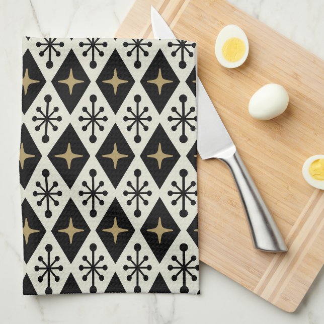 Mid-Century Modern Starburst Pattern Tea Towel (Quarter Fold)