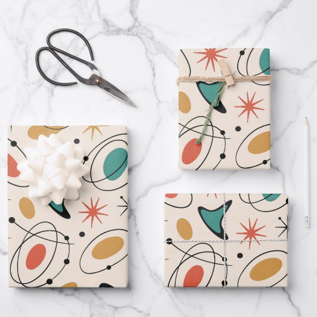 Mid Century Modern Starburst Pattern Wrapping Pape Paper Sheet (Front)