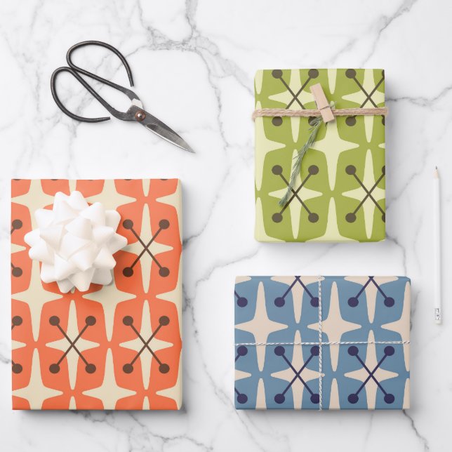 Mid Century Modern Starburst Pattern Wrapping Paper Sheet (Front)