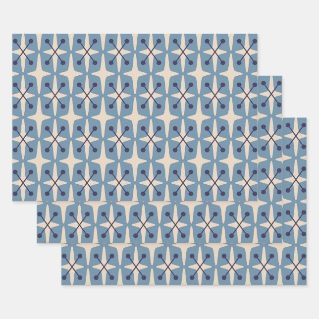 Mid Century Modern Starburst Pattern Wrapping Paper Sheet (Set)