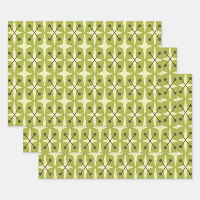 Mid Century Modern Starburst Pattern Wrapping Paper Sheet (Set)